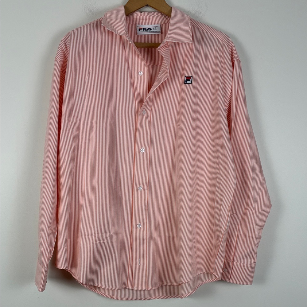 NWT Fila Women’s Medium Ariella Striped Button Down Shirt Orange White